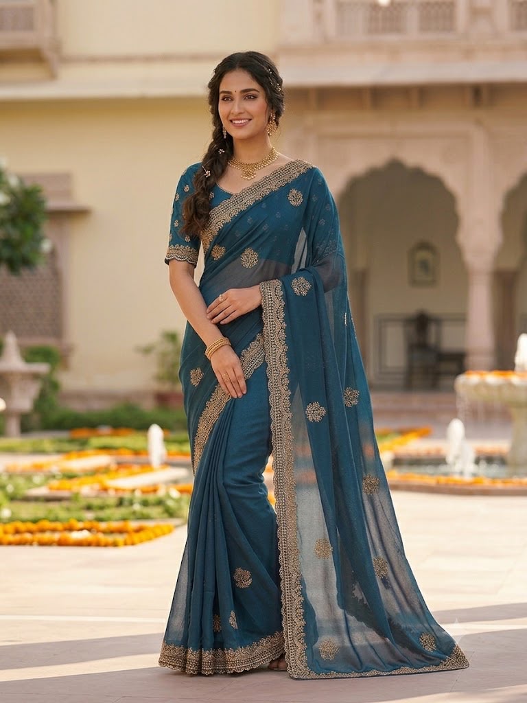 Ritika Star Georgette With Embroidery Work Saree